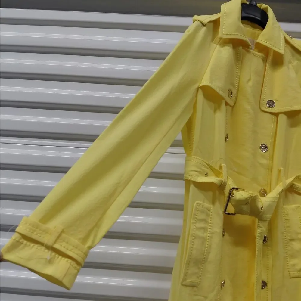 Michael Kors Womens Trench Coat Small Yellow Belted Quiet Luxury Office Chic